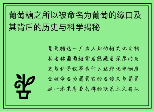 葡萄糖之所以被命名为葡萄的缘由及其背后的历史与科学揭秘